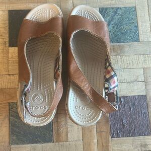Crocs A-lengh Leather Slingback Wedges Sandals size‎ 7
